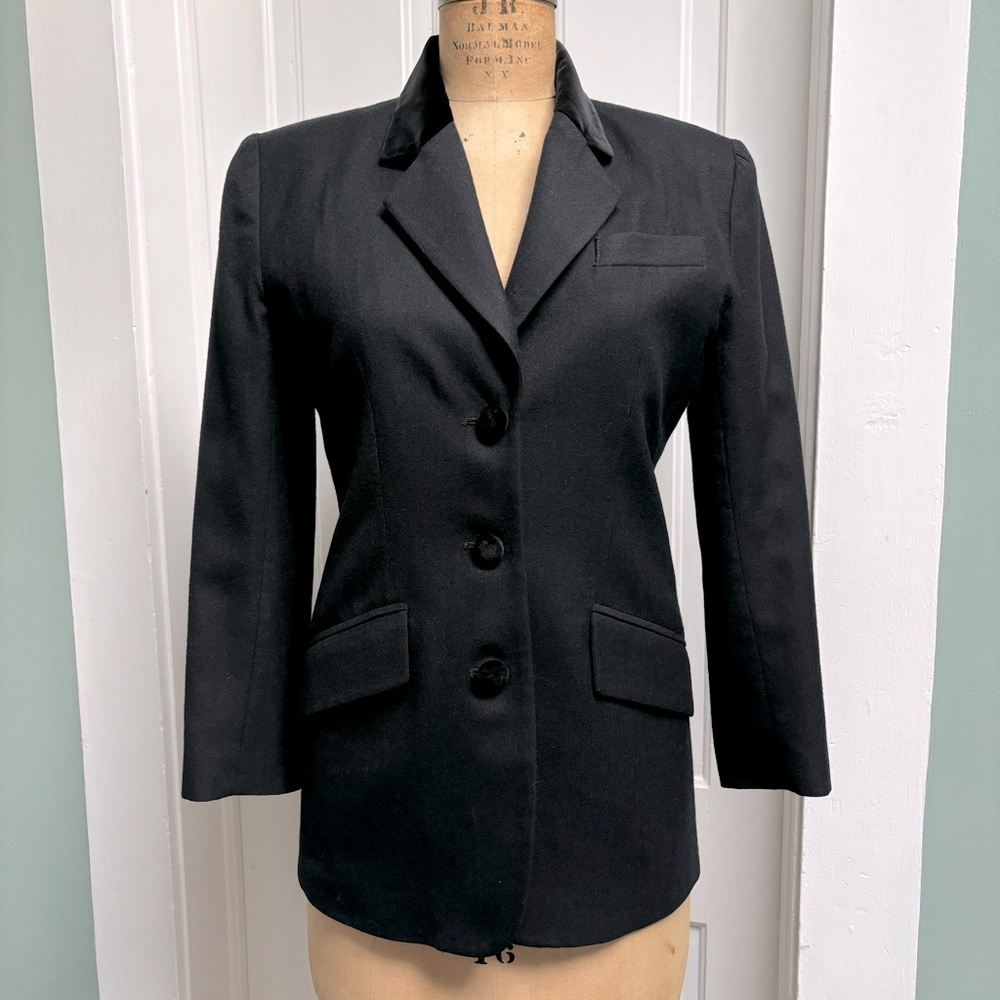 Petite Sophisticate Vintage Black Wool Velvet Notch Collar Blazer Jacket Size 8